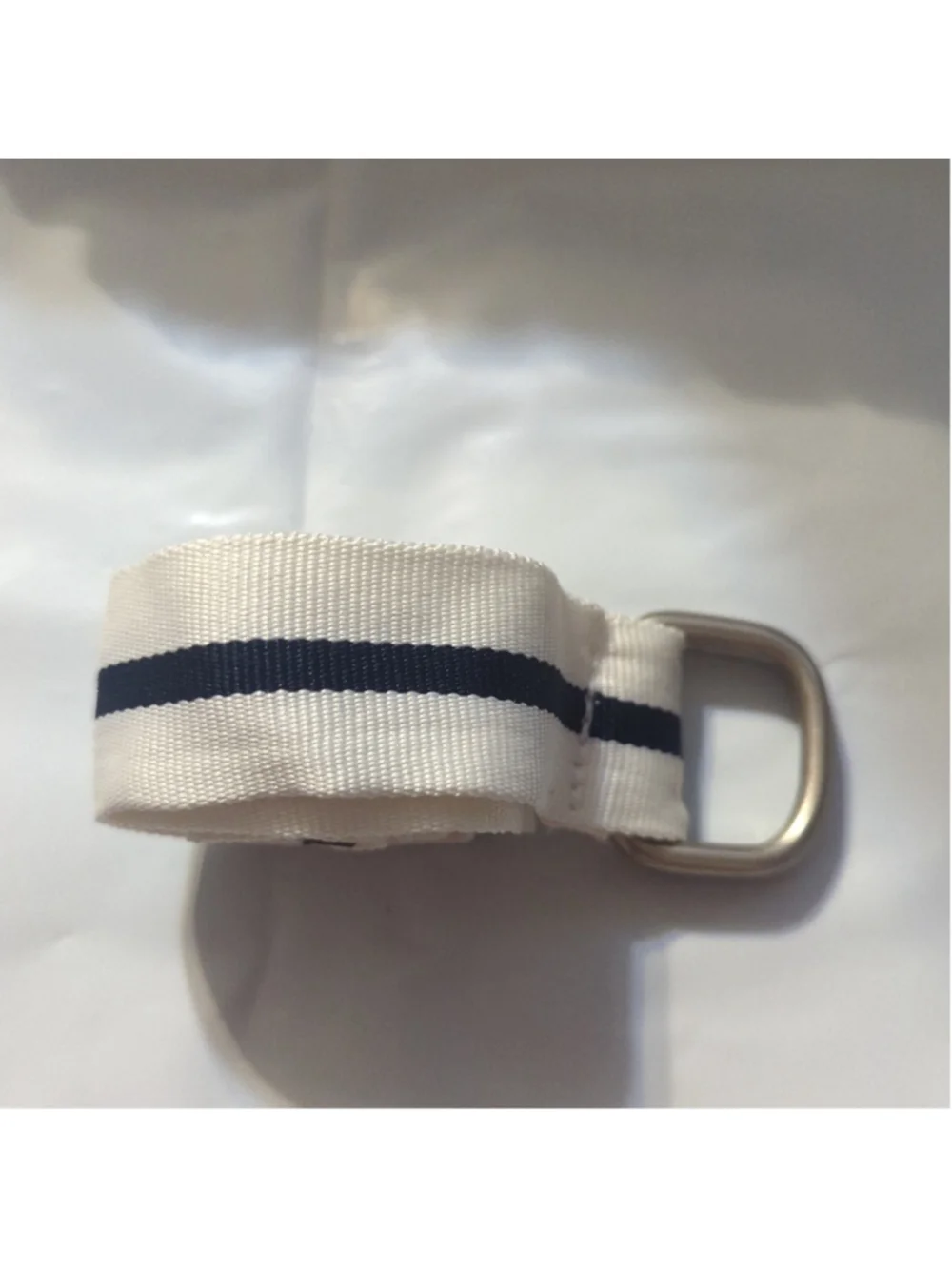 U.S. Polo Association Navy Blue and White Striped Canvas D Ring Belt - size 38